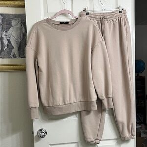 Beige Sweatshirt and Jogger Set